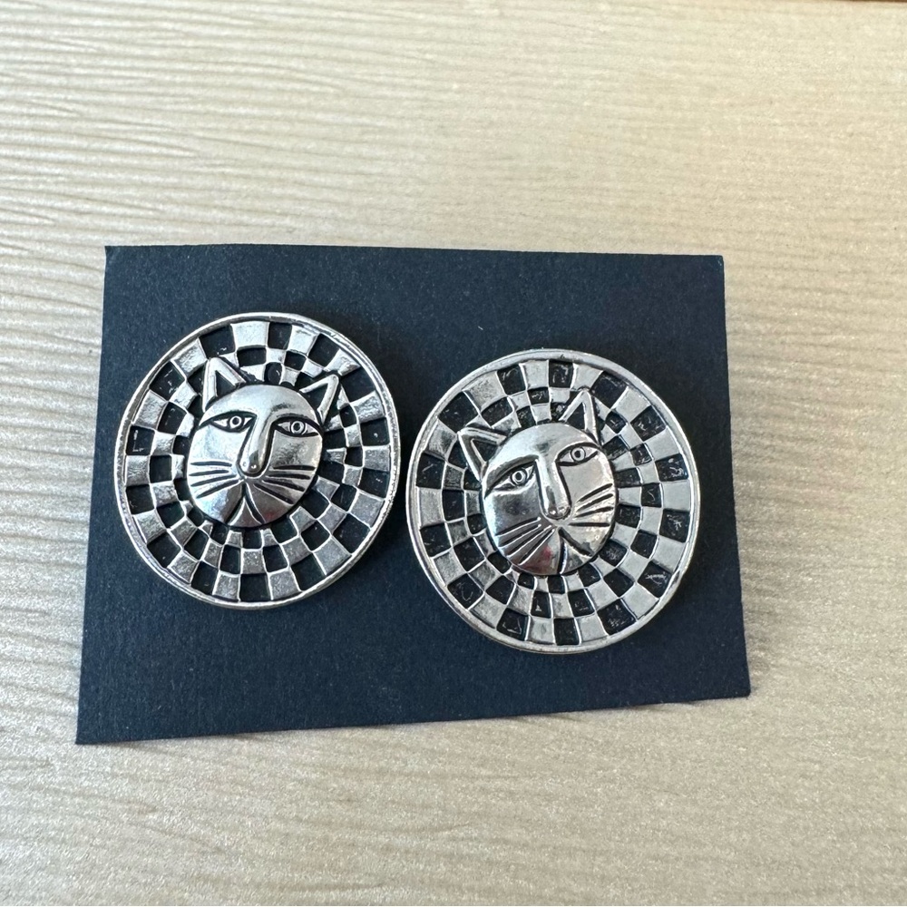 Laurel Burch Circular Checkerboard Cat Earrings - Picture 5 of 8